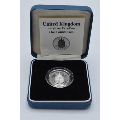 22 - Boxed Royal Mint Silver Proof One Pound Coin with original paperwork.