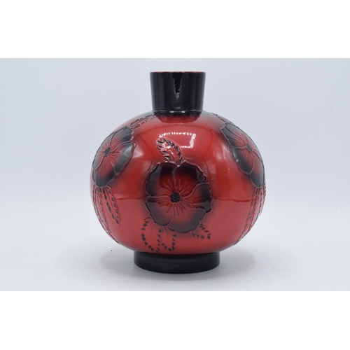 110E - Peggy Davies Ruby Fusion floral vase, 21cm tall.