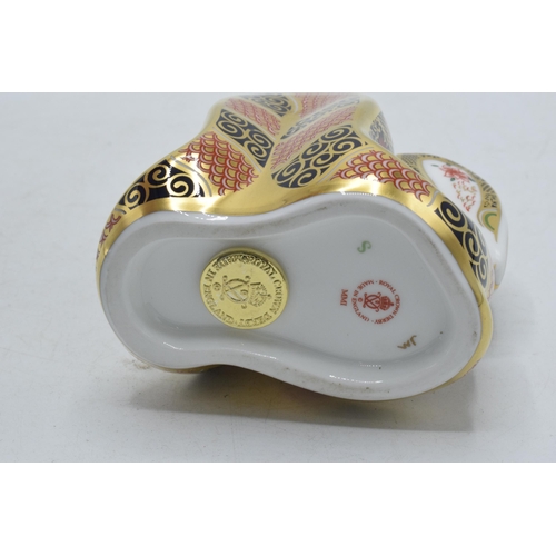 10 - Boxed Royal Crown Derby paperweight in the form of an Imari Snake. First quality with gold stopper.