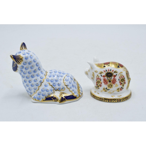 16A - Royal Crown Derby paperweights in the form of an Imari Piglet and a lamb (2). First quality with gol... 