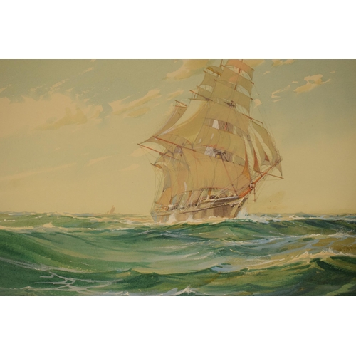 400 - Framed Wilfred Knox (1884-1966) watercolour 'Clipper at Sea', 25 x 36, dated 1919, mounted and frame... 