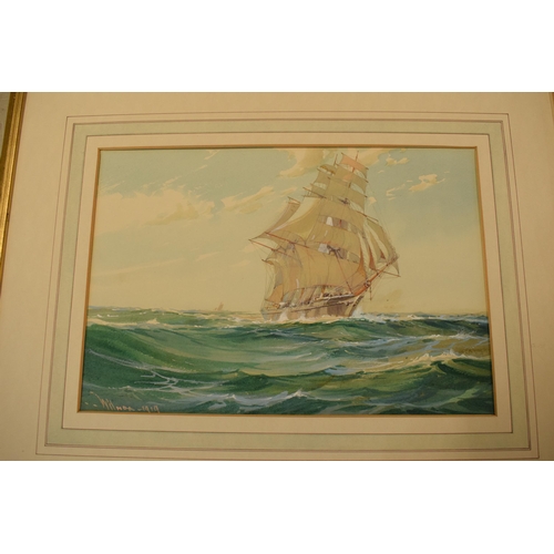 400 - Framed Wilfred Knox (1884-1966) watercolour 'Clipper at Sea', 25 x 36, dated 1919, mounted and frame... 