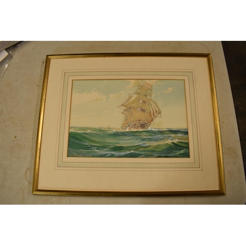 400 - Framed Wilfred Knox (1884-1966) watercolour 'Clipper at Sea', 25 x 36, dated 1919, mounted and frame... 