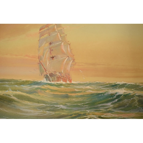 401 - Framed Wilfred Knox (1884-1966) watercolour 'Clipper at Sea', 25 x 36, dated 1919, mounted and frame... 