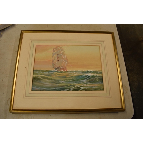 401 - Framed Wilfred Knox (1884-1966) watercolour 'Clipper at Sea', 25 x 36, dated 1919, mounted and frame... 