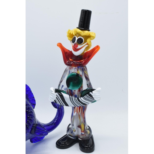 44 - Large Murano multi-coloured glass clown together with a similar duck and a large fish (3).
