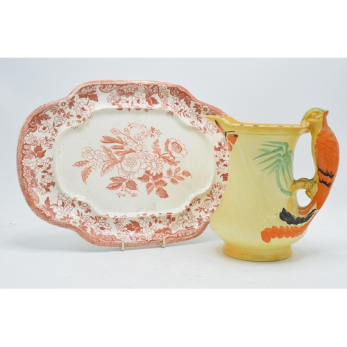 48 - Burgess and Leigh Burleigh Ware Art-Deco jug with bird handle together with Spode Imp'T platter (2).