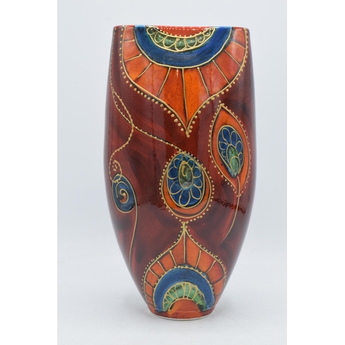 77 - Early Anita Harris Art Pottery 28cm shaped vase 'Persian Peacock' pattern, designed and painted by A... 