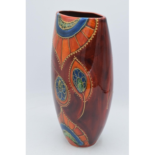 77 - Early Anita Harris Art Pottery 28cm shaped vase 'Persian Peacock' pattern, designed and painted by A... 