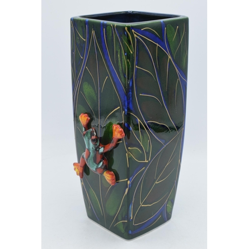 78 - Anita Harris Art Pottery 25cm square vase in the 'Tree Frog' pattern with moulded frog to one side, ... 