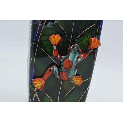 78 - Anita Harris Art Pottery 25cm square vase in the 'Tree Frog' pattern with moulded frog to one side, ... 