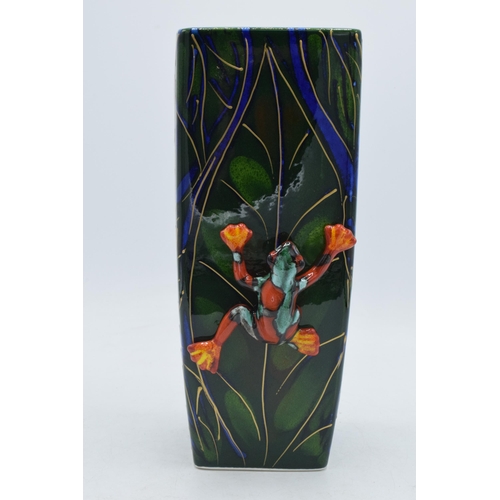 78 - Anita Harris Art Pottery 25cm square vase in the 'Tree Frog' pattern with moulded frog to one side, ... 