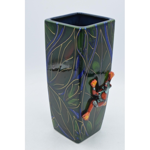 78 - Anita Harris Art Pottery 25cm square vase in the 'Tree Frog' pattern with moulded frog to one side, ... 