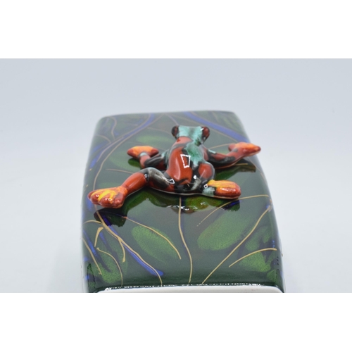 78 - Anita Harris Art Pottery 25cm square vase in the 'Tree Frog' pattern with moulded frog to one side, ... 