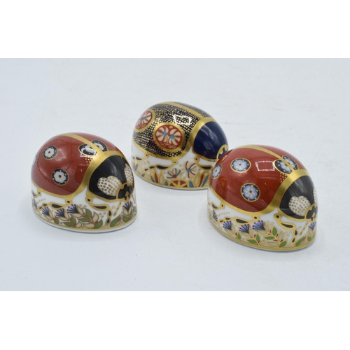 8 - Royal Crown Derby paperweights to include a blue ladybird, a red ladybird with seven spots, both fir... 