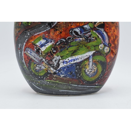 80 - Anita Harris Art Pottery 20cm purse vase in the 'Superbikes' pattern, unique one-off vase, designed ... 