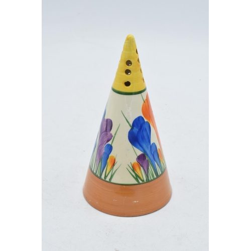 82 - Bizarre by Clarice Cliff 'Crocus' design conical sugar sifter, 13.5cm tall, with printed factory mar... 