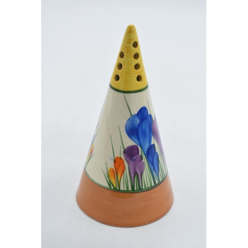 82 - Bizarre by Clarice Cliff 'Crocus' design conical sugar sifter, 13.5cm tall, with printed factory mar... 