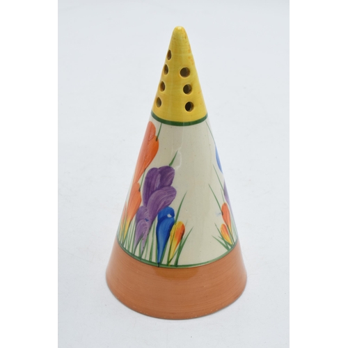 82 - Bizarre by Clarice Cliff 'Crocus' design conical sugar sifter, 13.5cm tall, with printed factory mar... 