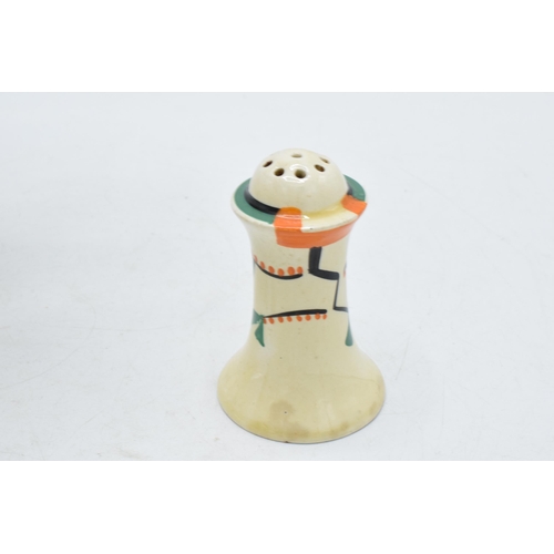 84 - Bizarre by Clarice Cliff Fantasque cruet set to include Salt, Pepper and Sauce Pot with lid (3).