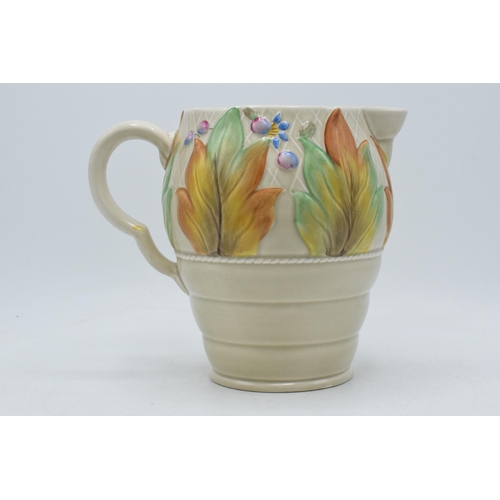 84A - Clarice Cliff Newport Pottery large floral ribbed jug '41A', 19cm tall.