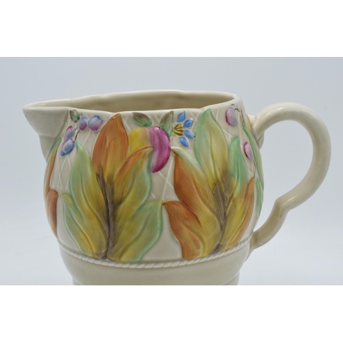 84A - Clarice Cliff Newport Pottery large floral ribbed jug '41A', 19cm tall.