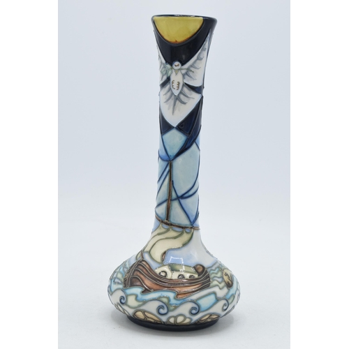 87 - Boxed Moorcroft Winds of Change bud vase, 21cm tall, first quality.