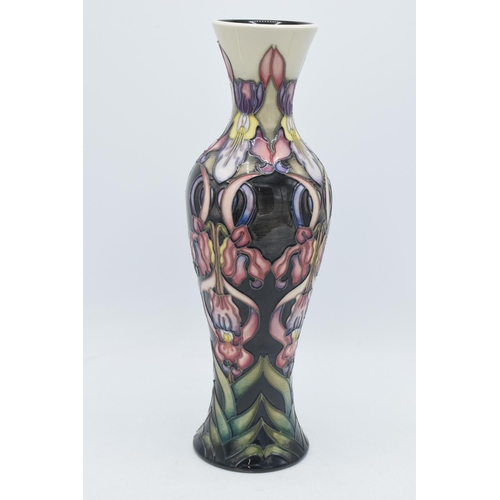 89 - Moorcroft tall vase decorated with foliage in the manner of Foxglove, 31cm tall, first quality.