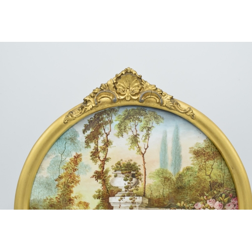 95A - Edwin Steele painted porcelain plaque in gilt-style frame of a garden wall and foliage design, 33cm ... 