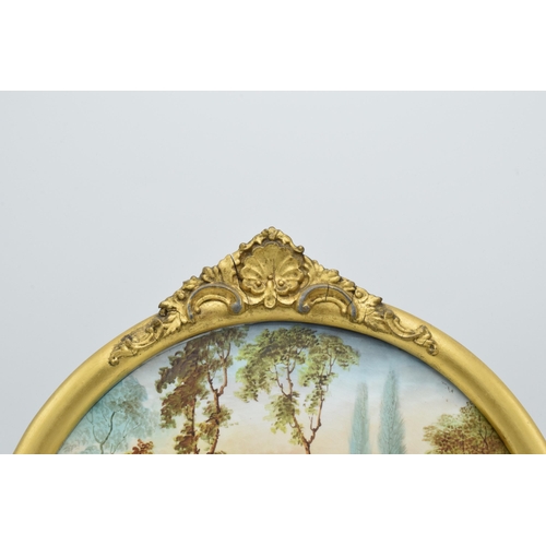 95A - Edwin Steele painted porcelain plaque in gilt-style frame of a garden wall and foliage design, 33cm ... 