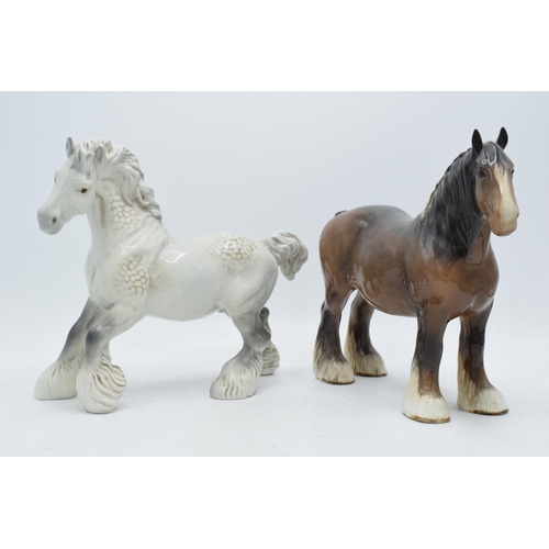 60D - Beswick grey cantering shire 975 together with brown 818 shire horse (2).