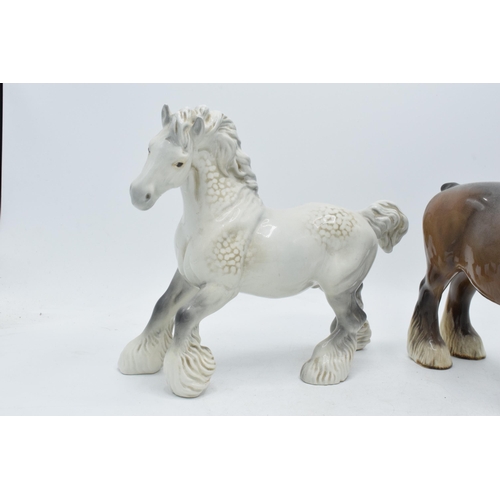 60D - Beswick grey cantering shire 975 together with brown 818 shire horse (2).