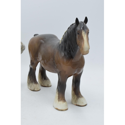 60D - Beswick grey cantering shire 975 together with brown 818 shire horse (2).