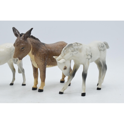 60K - Beswick large donkey together with grey head down foal 947 and grey Thoroughbred Stallion 1992 (3).