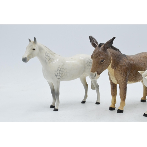 60K - Beswick large donkey together with grey head down foal 947 and grey Thoroughbred Stallion 1992 (3).