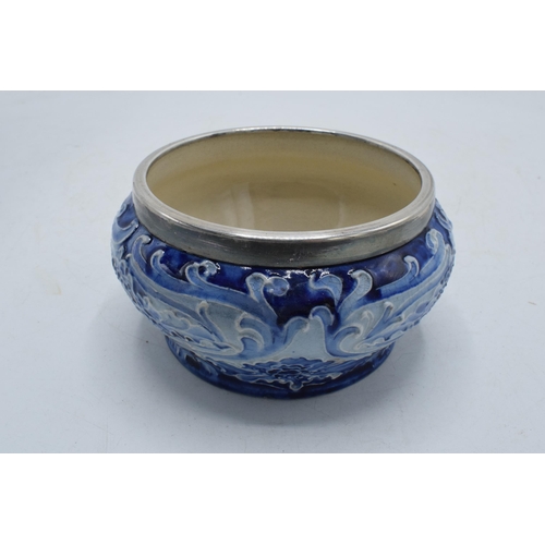 90A - William Moorcroft for James Macintyre Florian bowl with silver plated rim (hairline to base), 12cm d... 