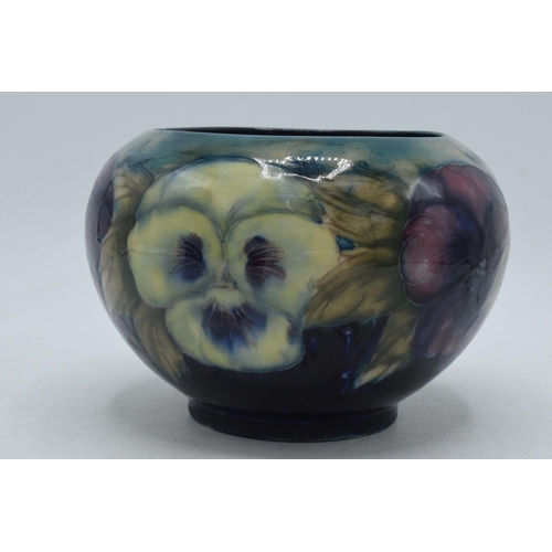 90B - William Moorcroft vase / bowl in the Pansy design, 16cm diameter (professional restoration to top ri... 