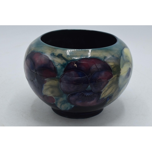 90B - William Moorcroft vase / bowl in the Pansy design, 16cm diameter (professional restoration to top ri... 