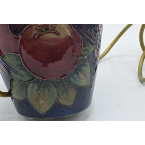 102 - Large Moorcroft lamp base in Finch and Berry pattern, 26.5cm tall exc. brass fittings (cracked).