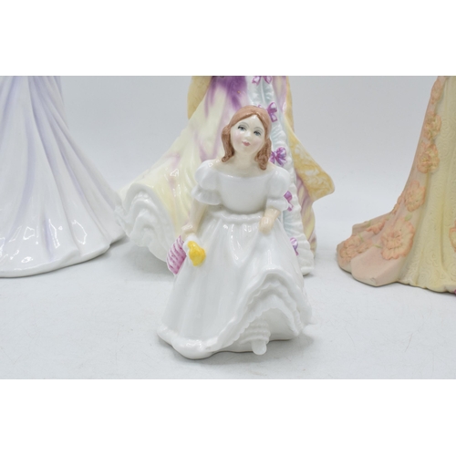 117 - Royal Doulton figures to include Lily HN3626, Claudia HN4320, small Lynsey HN3043 and Coalport matte... 