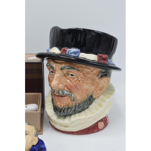 128 - Large Royal Doulton character jug Beefeater together with 2 genuine Kevin Francis face pots, Spode G... 