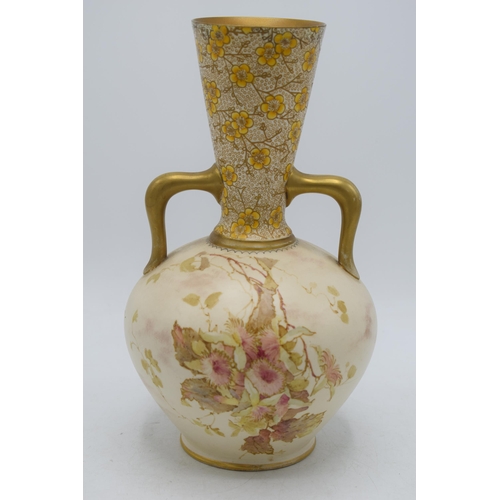 135 - Doulton Burlsem two-handled low shouldered vase with floral decoration, impressed 'Doulton's' mark t... 