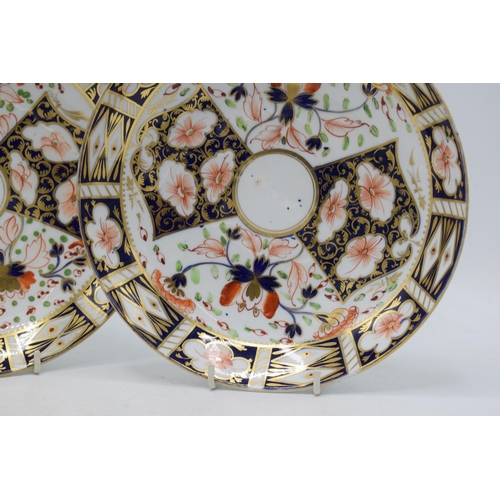 141 - 19th century Imari dishes, with faint marks to rear, Derby Bloor (or similar), 22cm diameter (2).