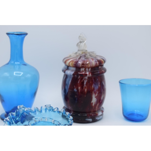 142 - A collection of items to include a Hewitt Brothers Parian bust of Shakespeare, blue glass ware and a... 