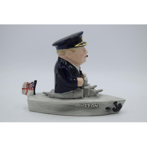 167 - Bairstow Manor Collectables comical model of Winston Churchill in a boat, 18cm tall.