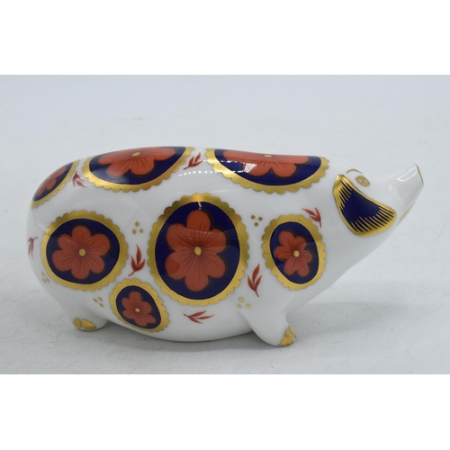 18 - Royal Crown Derby paperweight Imari Pig, second quality with ceramic stopper.