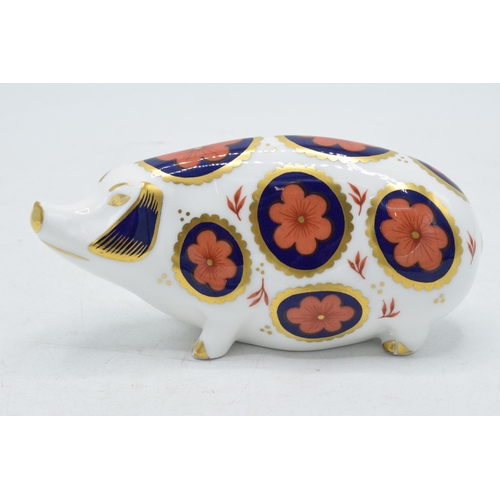 18 - Royal Crown Derby paperweight Imari Pig, second quality with ceramic stopper.