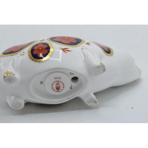 18 - Royal Crown Derby paperweight Imari Pig, second quality with ceramic stopper.