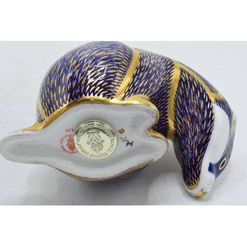 2 - Royal Crown Derby paperweight Badger, first quality with gold stopper.