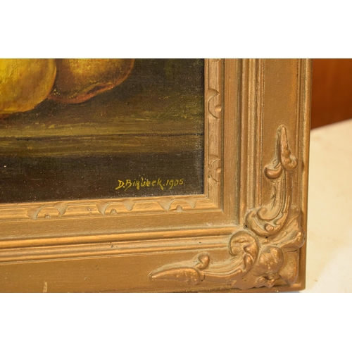 27A - Donald Birbeck: , oil on canvas depicting a still life fruit scene, signed by Birbeck 1905, a former... 